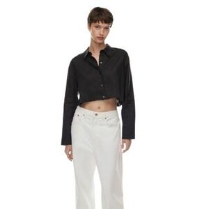 Wilfred Aritzia Black Cropped Button Down Linen Oversized Size Small